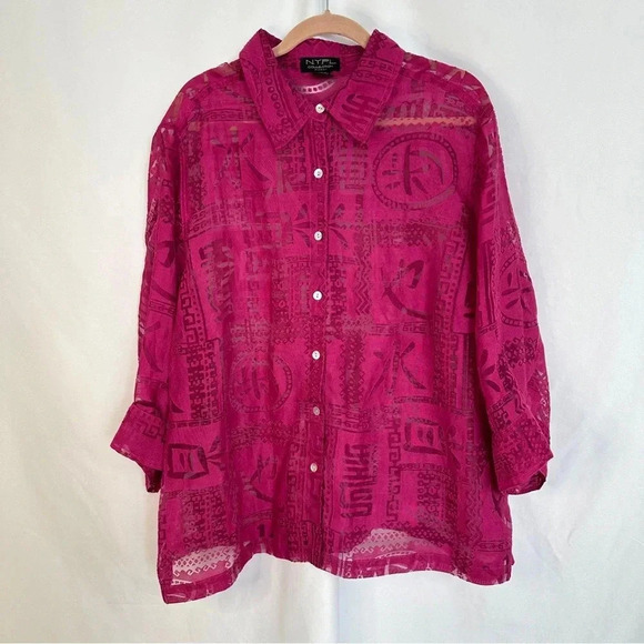 N.Y.P.L Collection Top Blouse Women's Plus Size 3X‎ Top Sheer Purple 3/4 Sleeves - Picture 1 of 11